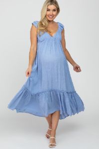 Light Blue Ruffle Accent Maternity Maxi Dress sold by Pinkblush