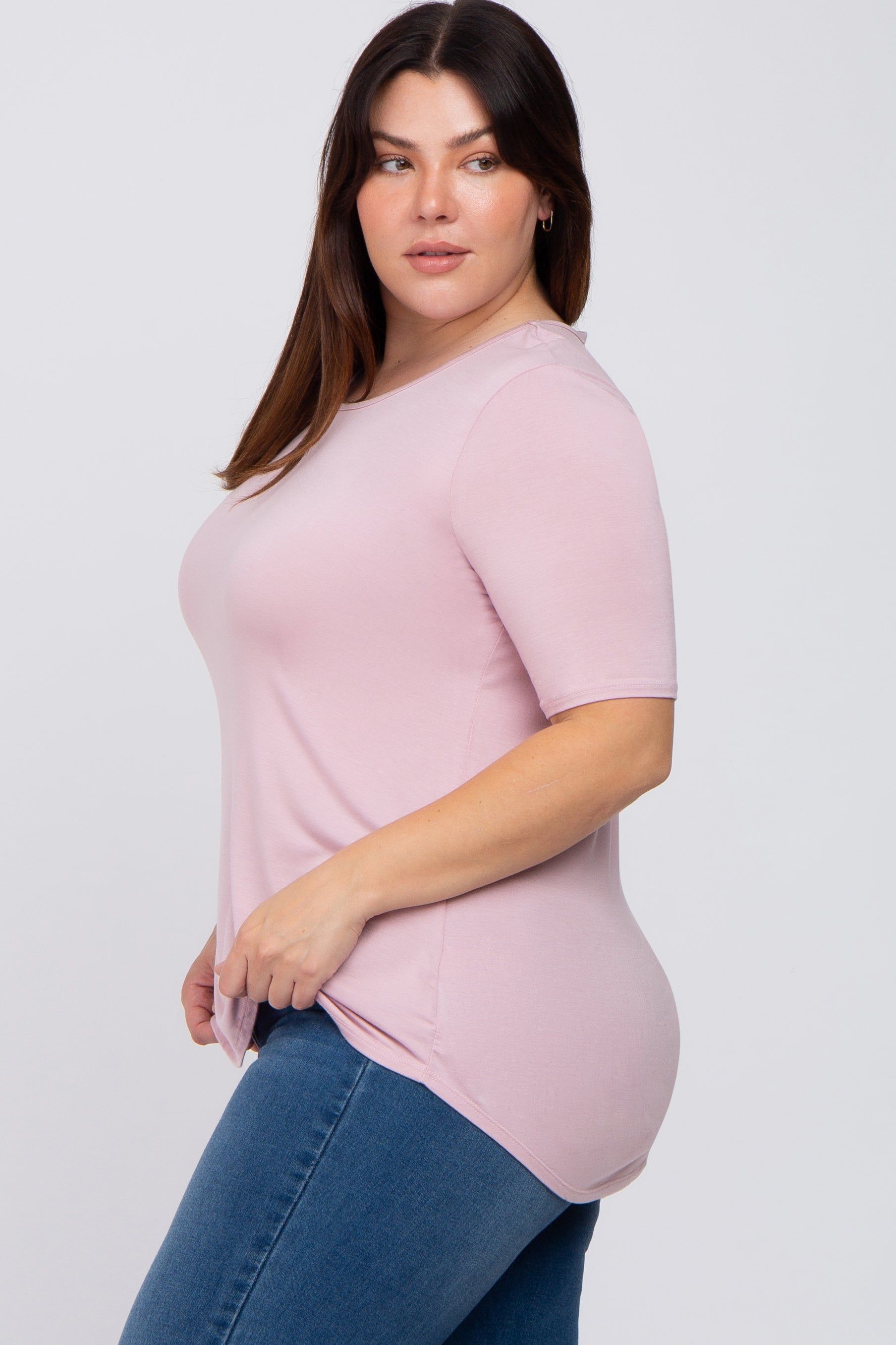 Pink Solid Short Sleeve Plus Top sold by Pinkblush product image thumbnail 2