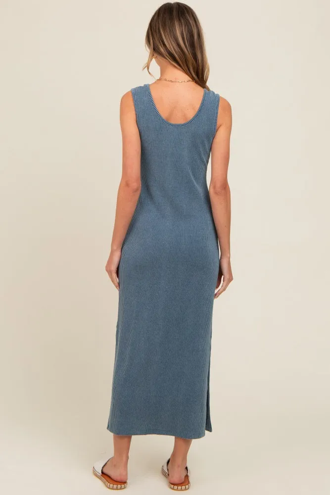 Blue Ribbed Side Slit Maxi Dress sold by Pinkblush product image thumbnail 3