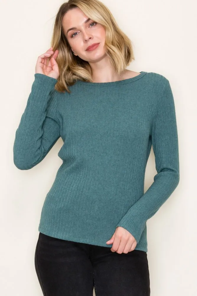 Deep Teal Ribbed Knit Long Sleeve Top sold by Pinkblush product image thumbnail 2