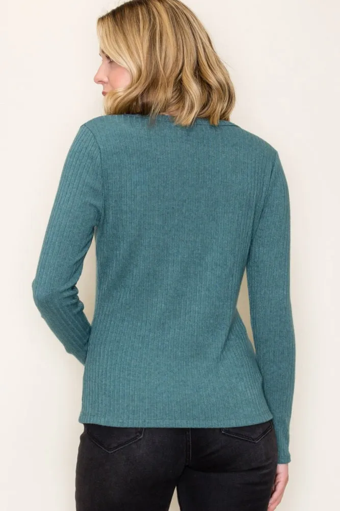 Deep Teal Ribbed Knit Long Sleeve Top sold by Pinkblush product image thumbnail 4