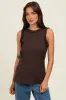 Brown Rib Knit Ruffle Trim Sleeveless Top sold by Pinkblush
