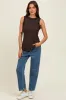 Brown Rib Knit Ruffle Trim Sleeveless Top sold by Pinkblush
