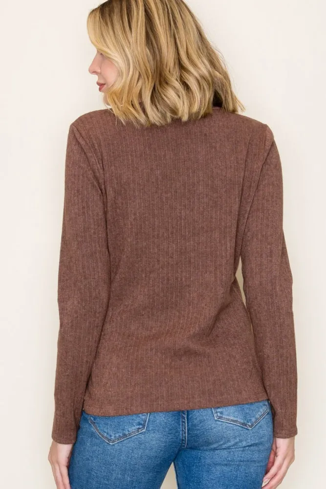 Brown Ribbed Knit Long Sleeve Top sold by Pinkblush product image thumbnail 4