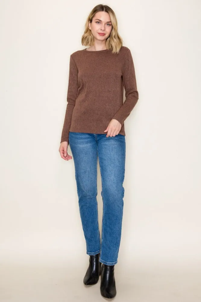 Brown Ribbed Knit Long Sleeve Top sold by Pinkblush product image thumbnail 5