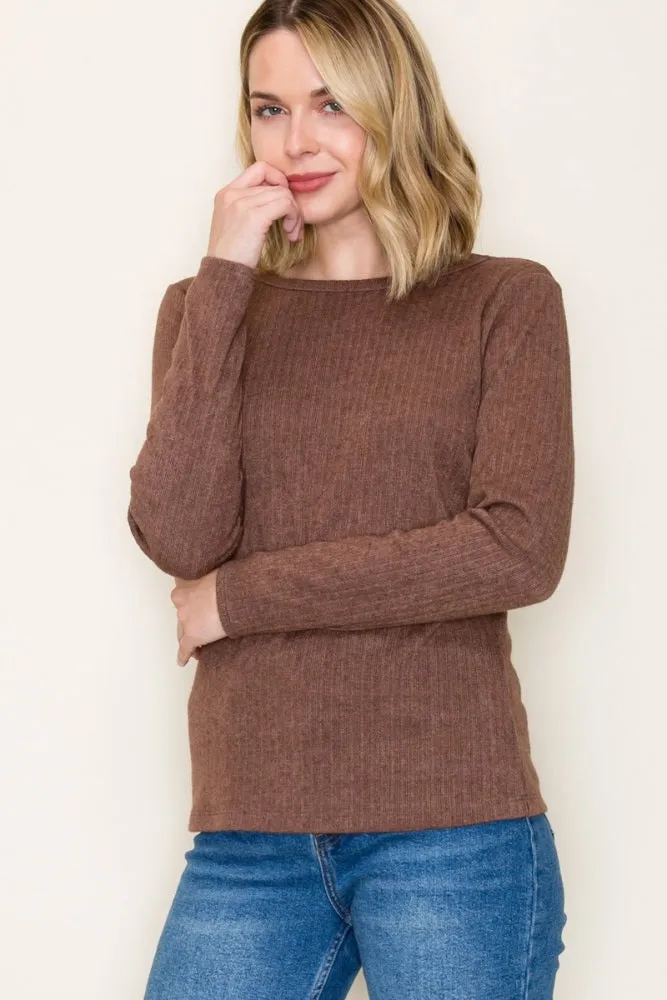 Brown Ribbed Knit Long Sleeve Top sold by Pinkblush product image thumbnail 3
