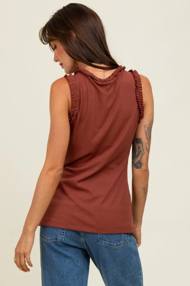 Dark Rust Rib Knit Ruffle Trim Sleeveless Top sold by Pinkblush product image thumbnail 4