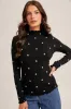 Black Knit Embroidered Floral Ruffle Hem Top sold by Pinkblush