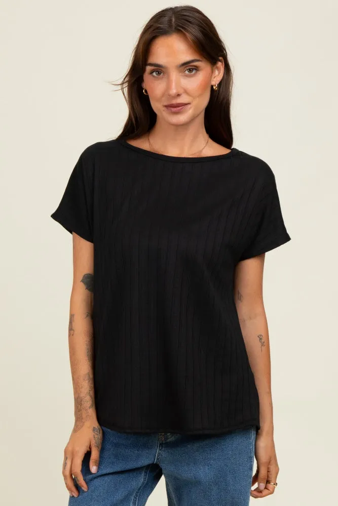 Black Ribbed Relaxed Tee sold by Pinkblush