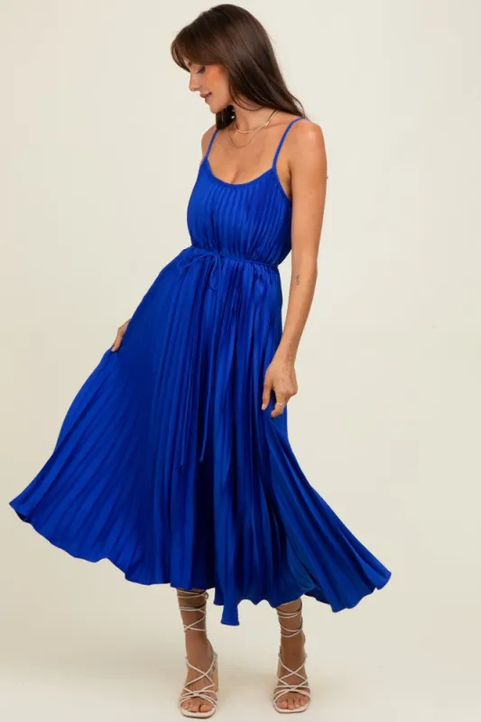 Royal Blue Pleated Sash Tie Midi Dress sold by Pinkblush