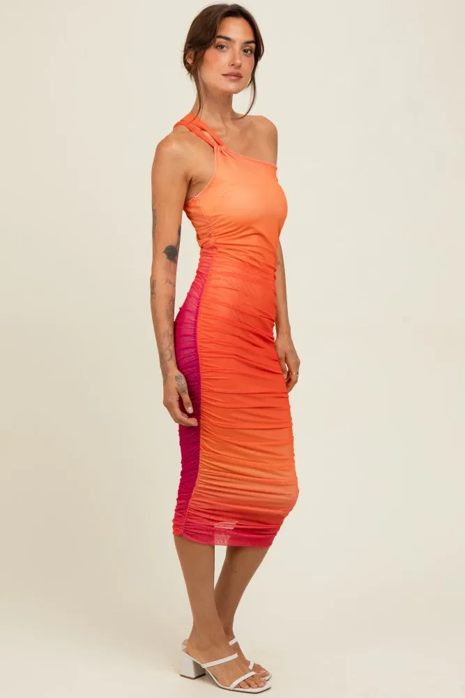 Orange Ombre Mesh One Shoulder Midi Dress sold by Pinkblush product image thumbnail 3