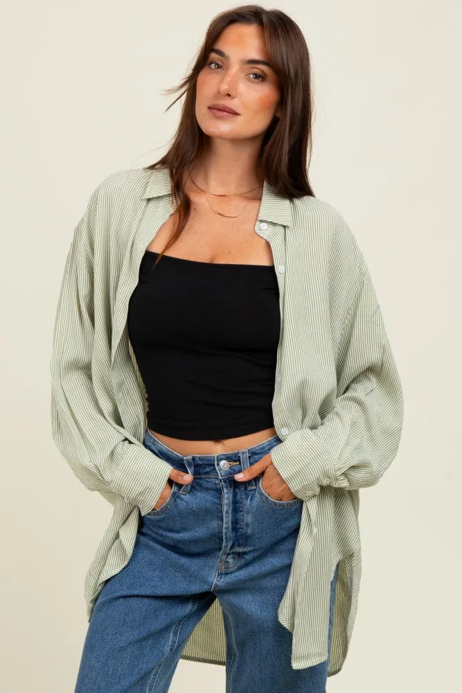 Light Olive Striped Oversized Button Down Shirt sold by Pinkblush product image thumbnail 2