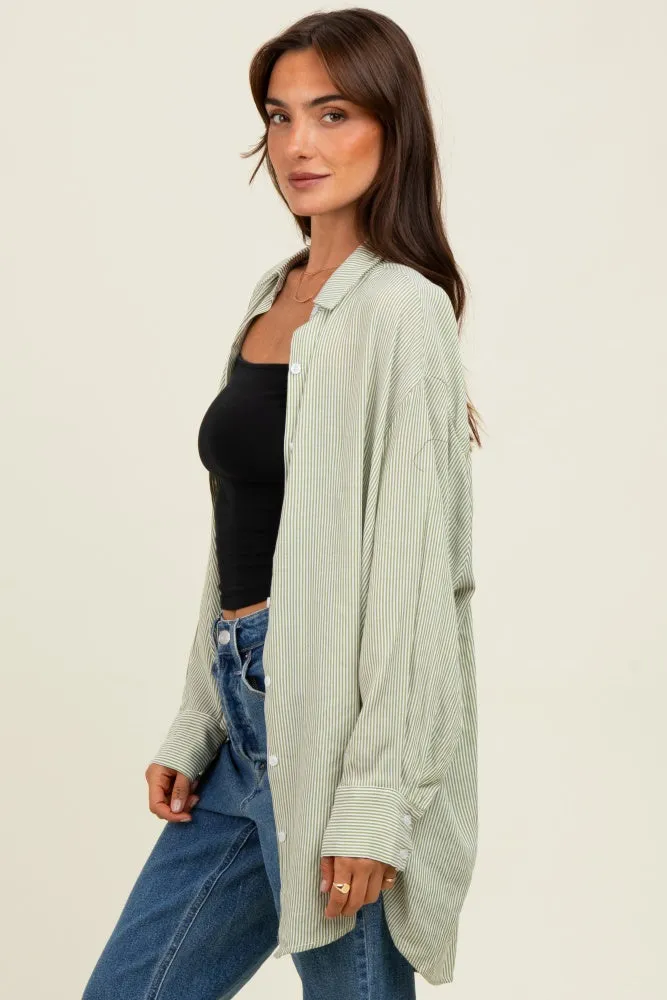 Light Olive Striped Oversized Button Down Shirt sold by Pinkblush product image thumbnail 3