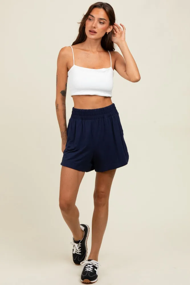 Navy Basic Rounded Hem Shorts sold by Pinkblush