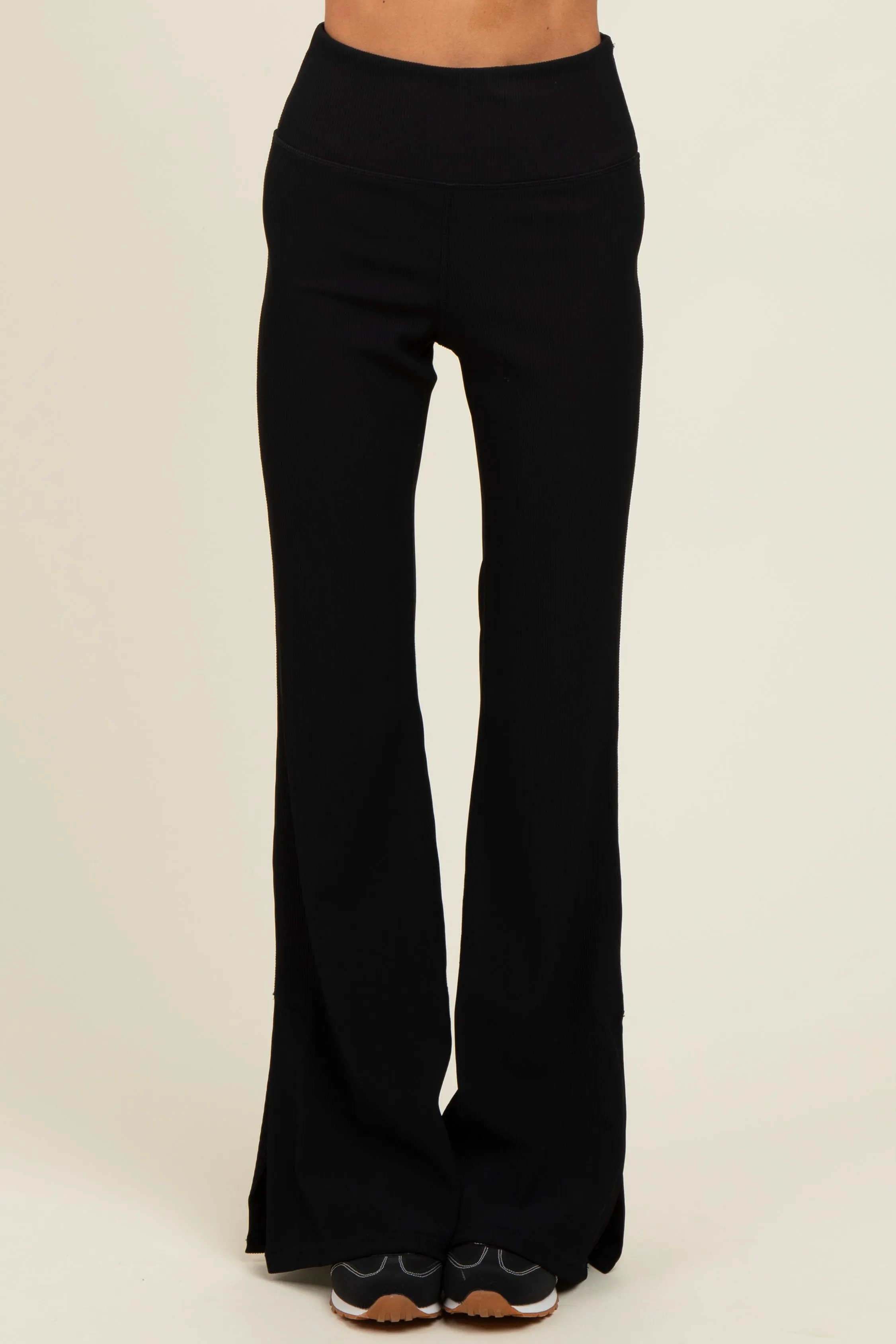 Black Ribbed Split Flare Leggings sold by Pinkblush product image thumbnail 3