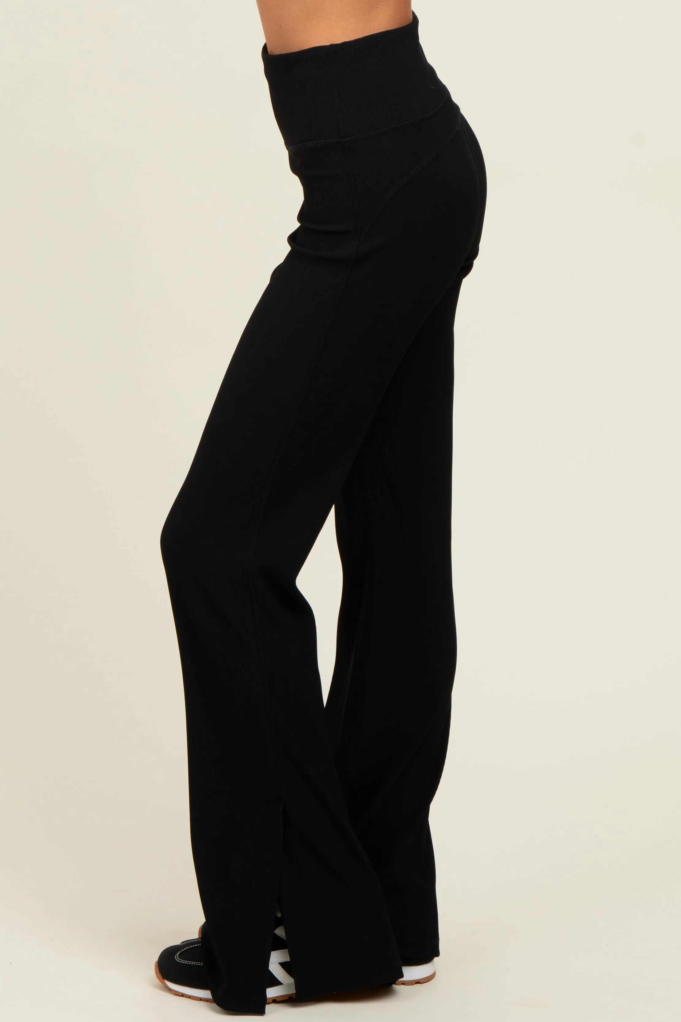 Black Ribbed Split Flare Leggings sold by Pinkblush product image thumbnail 4