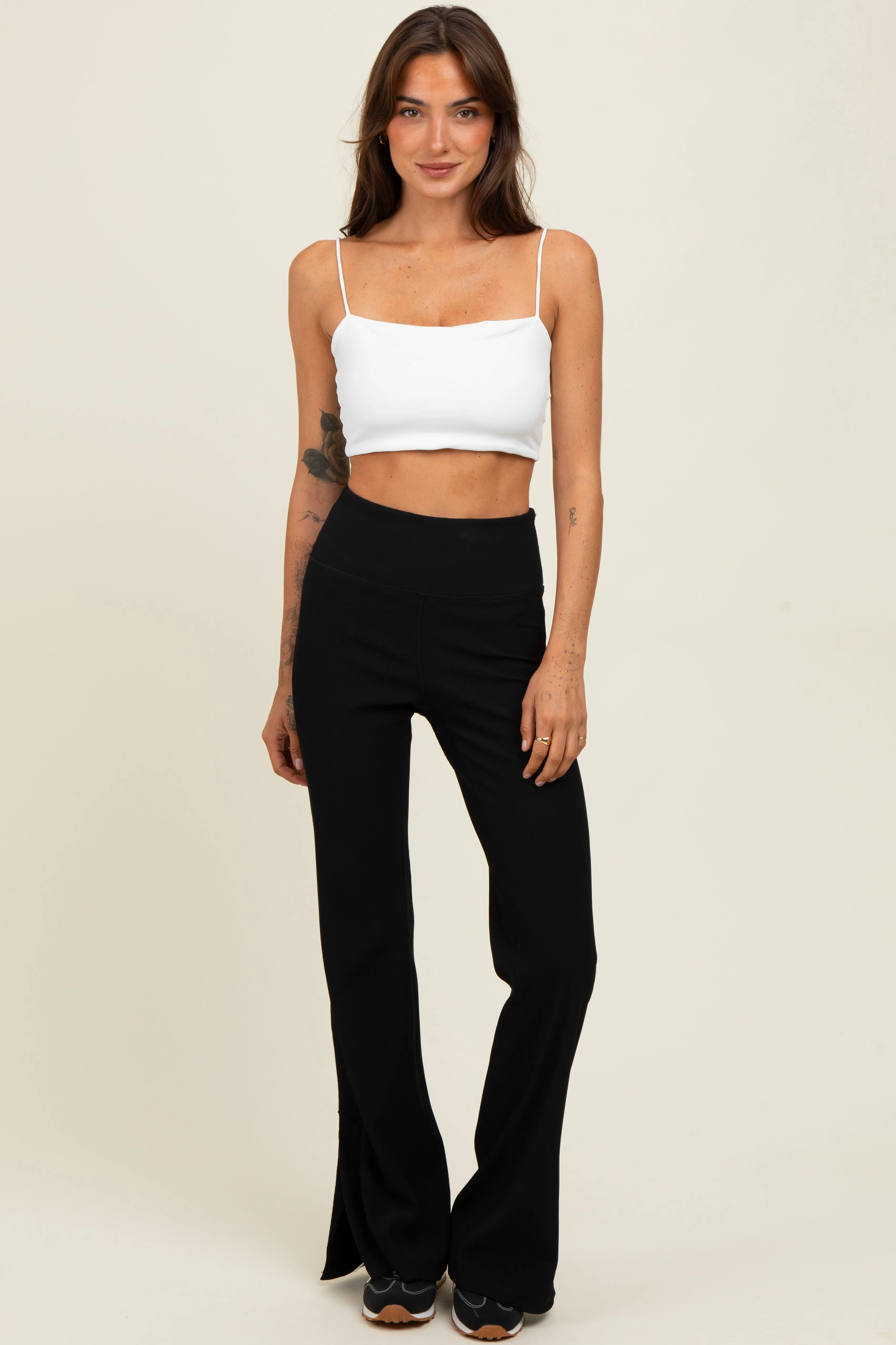 Black Ribbed Split Flare Leggings sold by Pinkblush