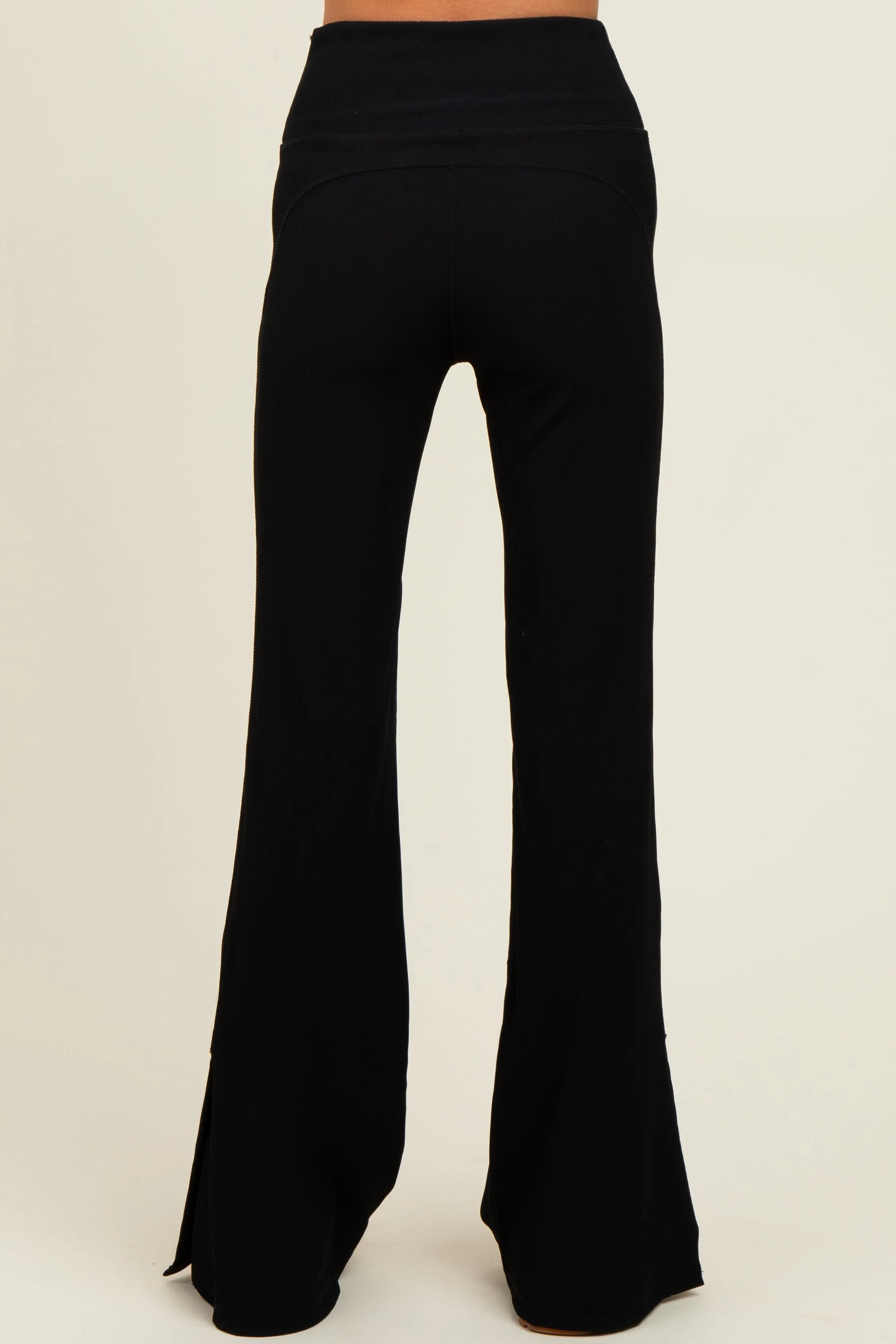 Black Ribbed Split Flare Leggings sold by Pinkblush product image thumbnail 5