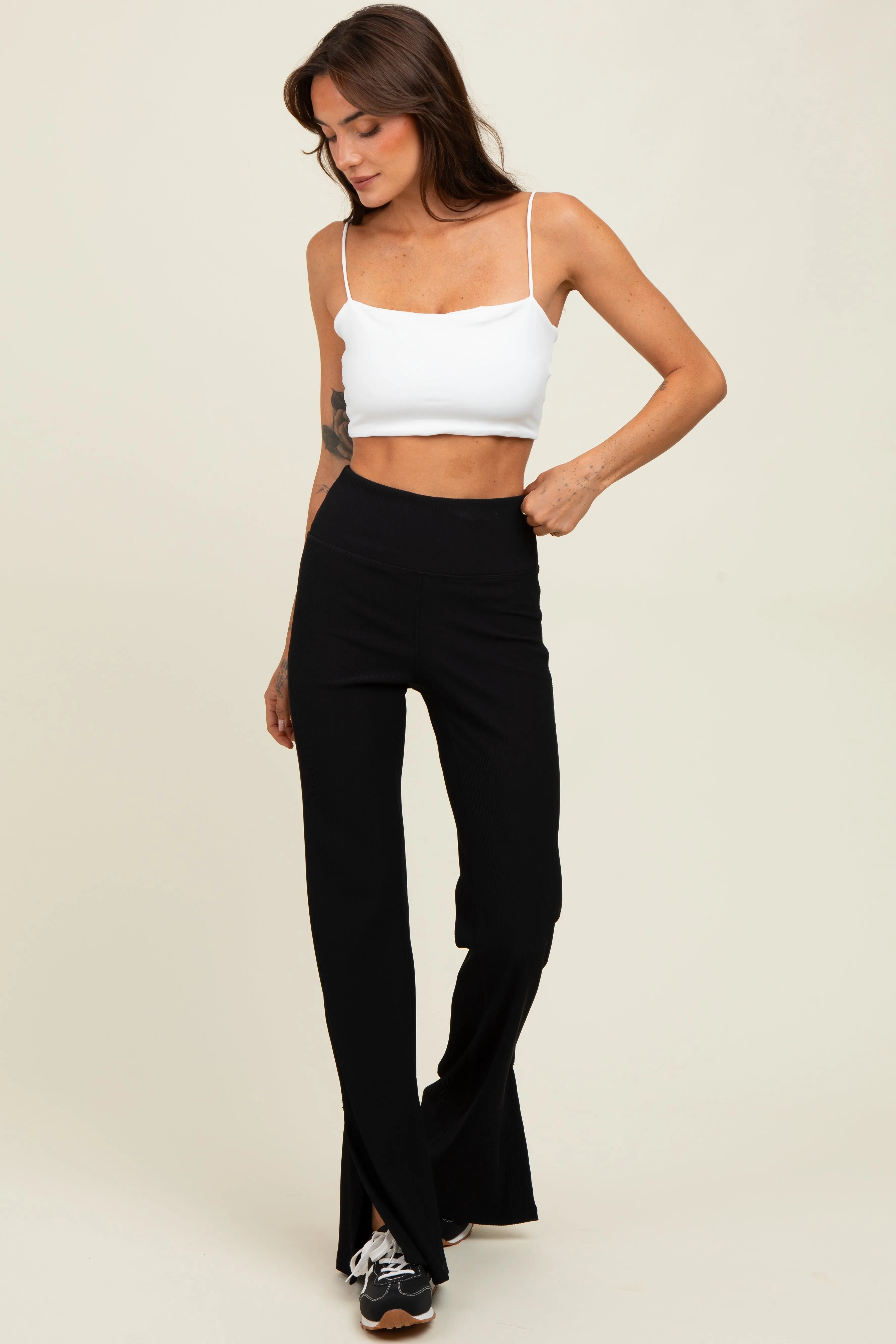 Black Ribbed Split Flare Leggings sold by Pinkblush product image thumbnail 2