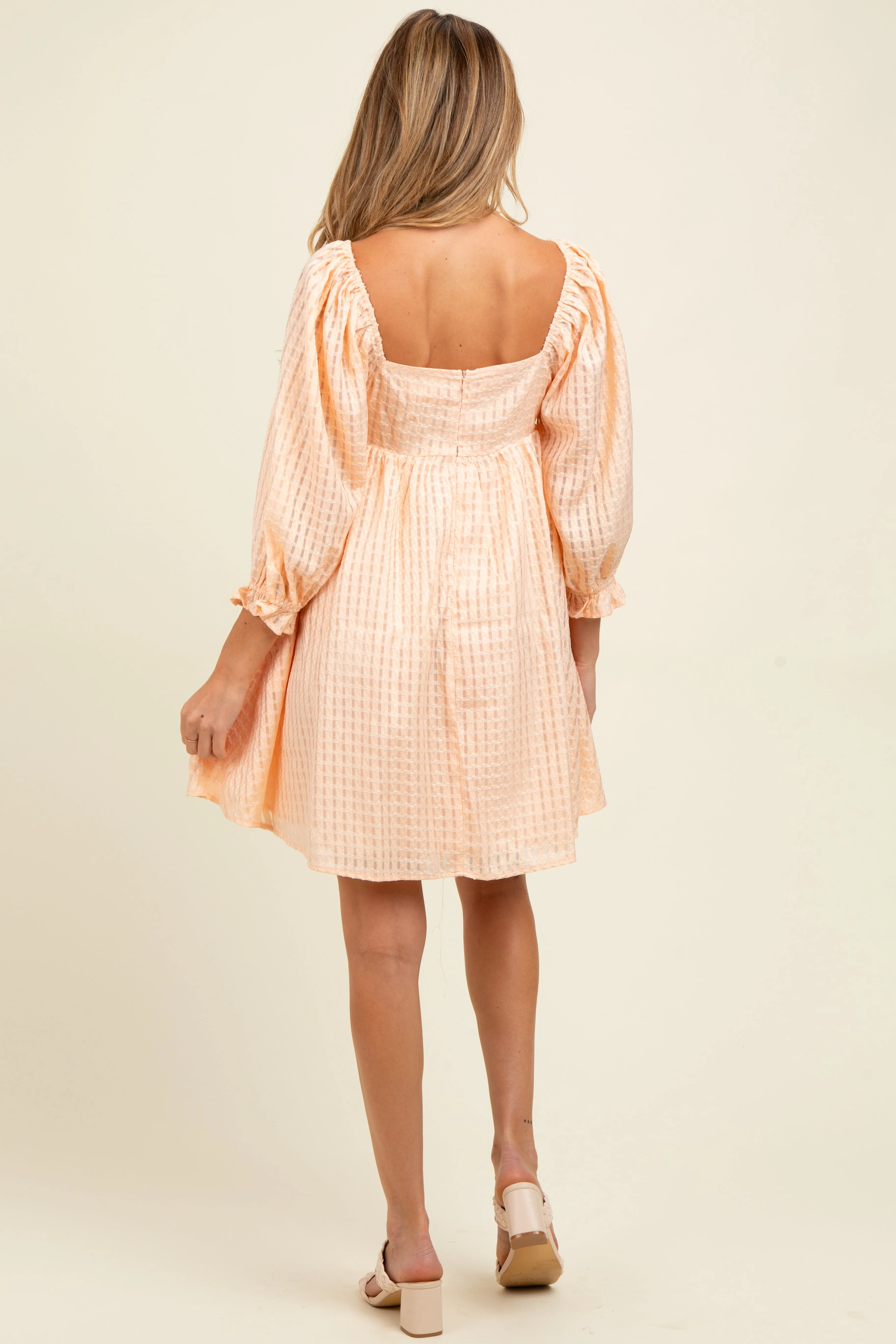 Peach Plaid Overlay Bubble Sleeve Maternity Dress sold by Pinkblush product image thumbnail 2
