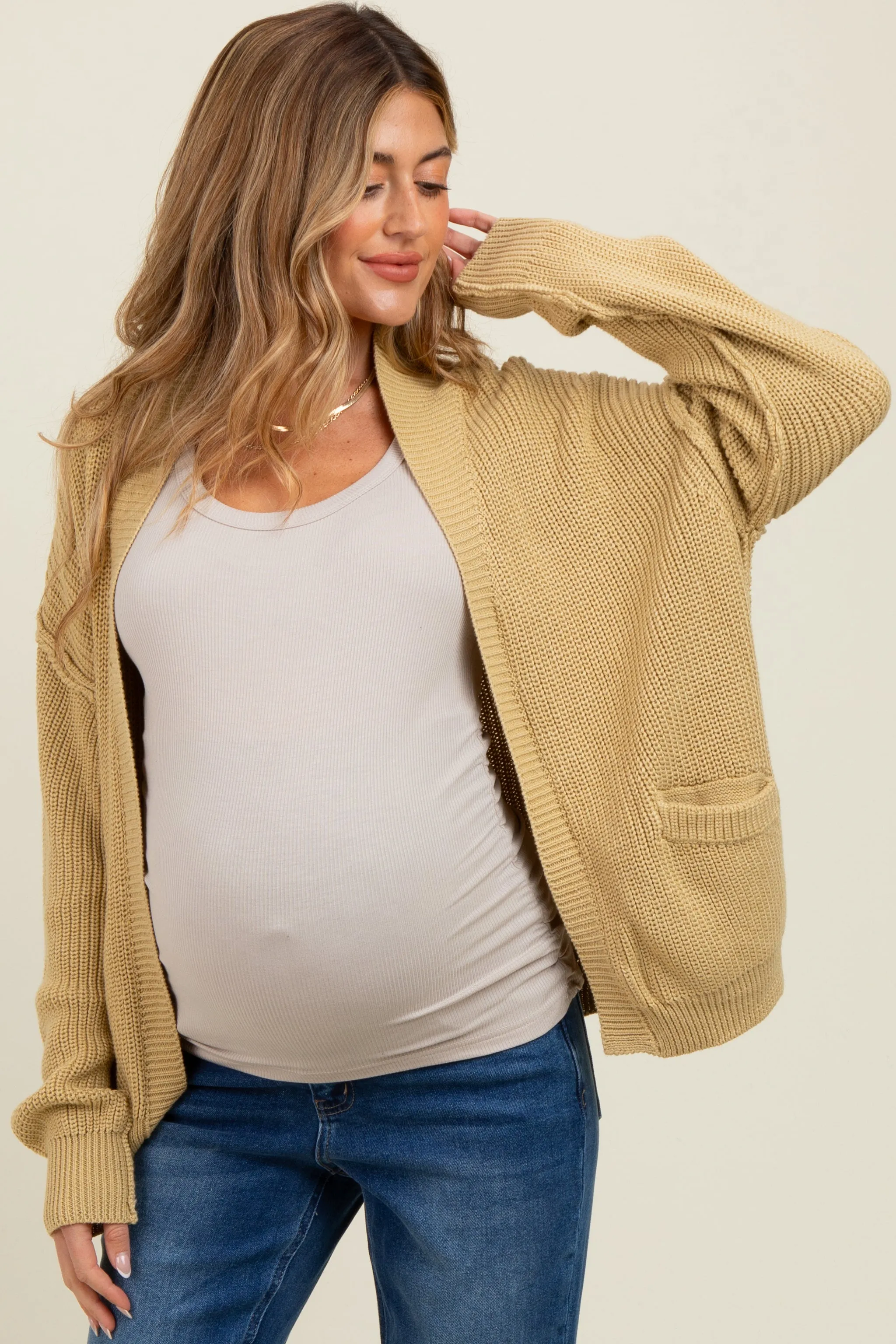 Yellow Chunky Knit Open Maternity Cardigan sold by Pinkblush product image thumbnail 2
