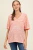 Peach Striped Oversized V-Neck Front Pocket Maternity T-Shirt sold by Pinkblush