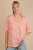 Peach Striped Oversized V-Neck Front Pocket Maternity T-Shirt sold by Pinkblush