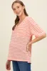 Peach Striped Oversized V-Neck Front Pocket Maternity T-Shirt sold by Pinkblush