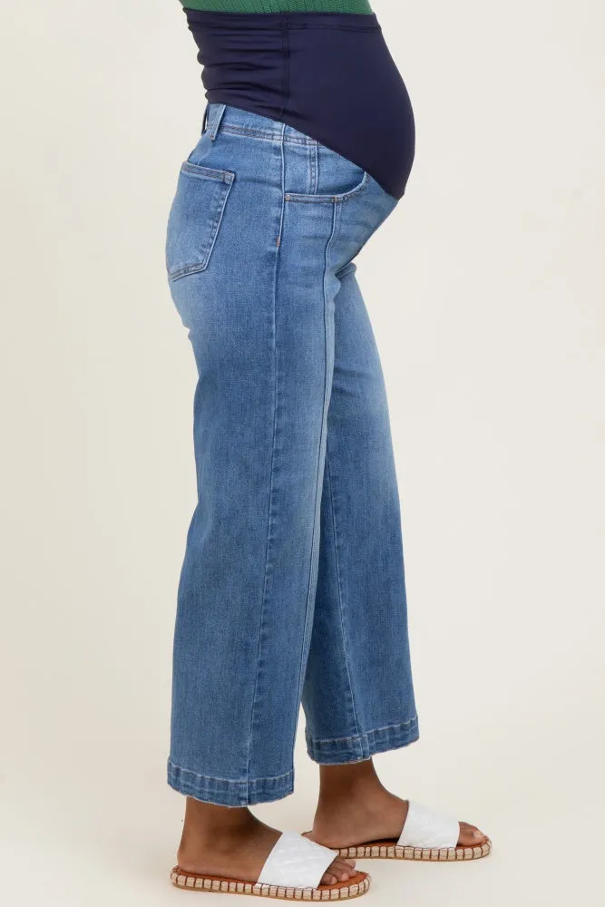 Blue Front Seam Cropped Wide Leg Maternity Jeans sold by Pinkblush product image thumbnail 4