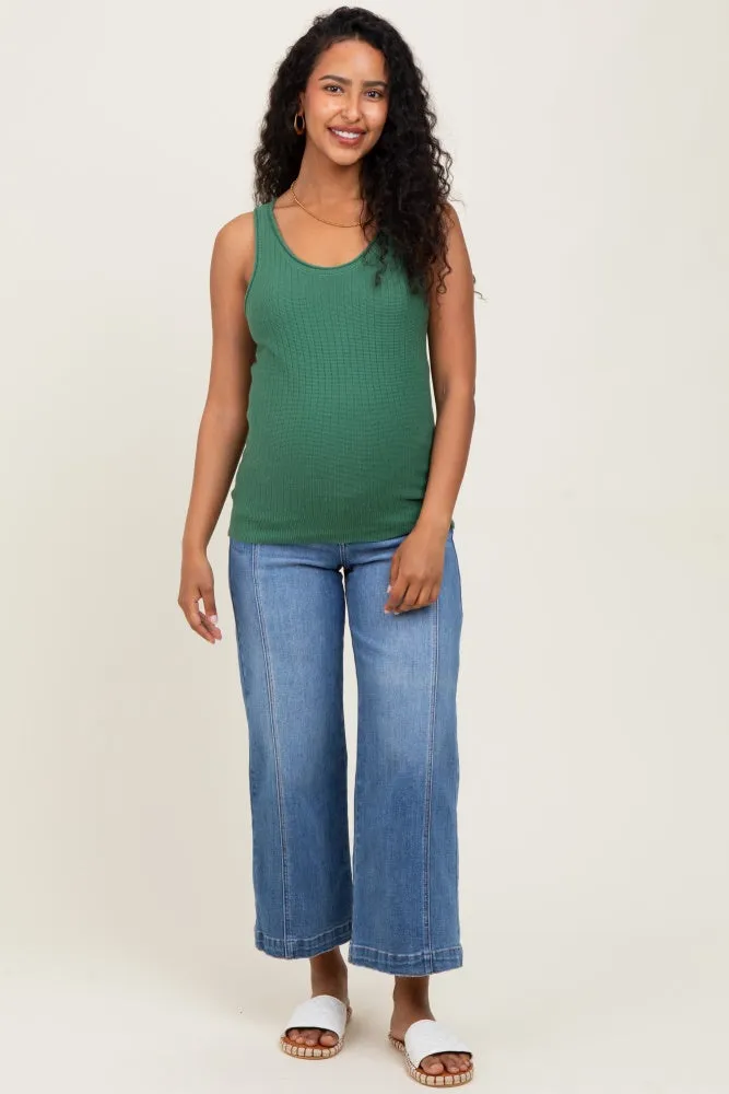 Blue Front Seam Cropped Wide Leg Maternity Jeans sold by Pinkblush product image thumbnail 2