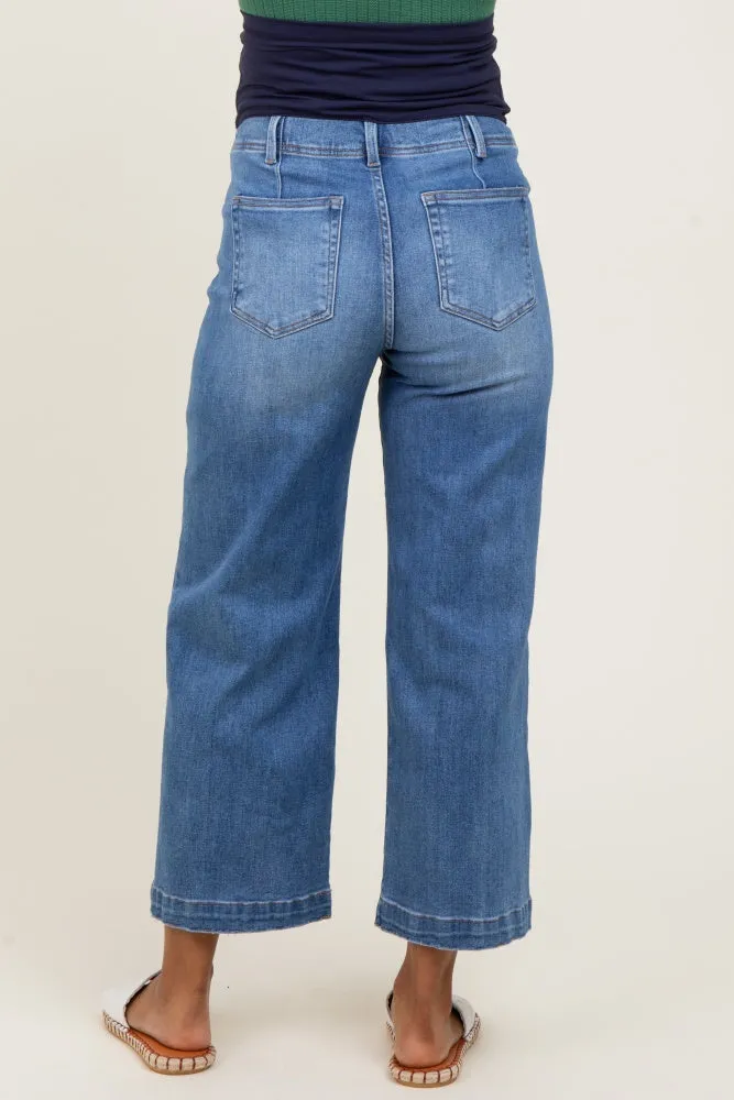 Blue Front Seam Cropped Wide Leg Maternity Jeans sold by Pinkblush product image thumbnail 5