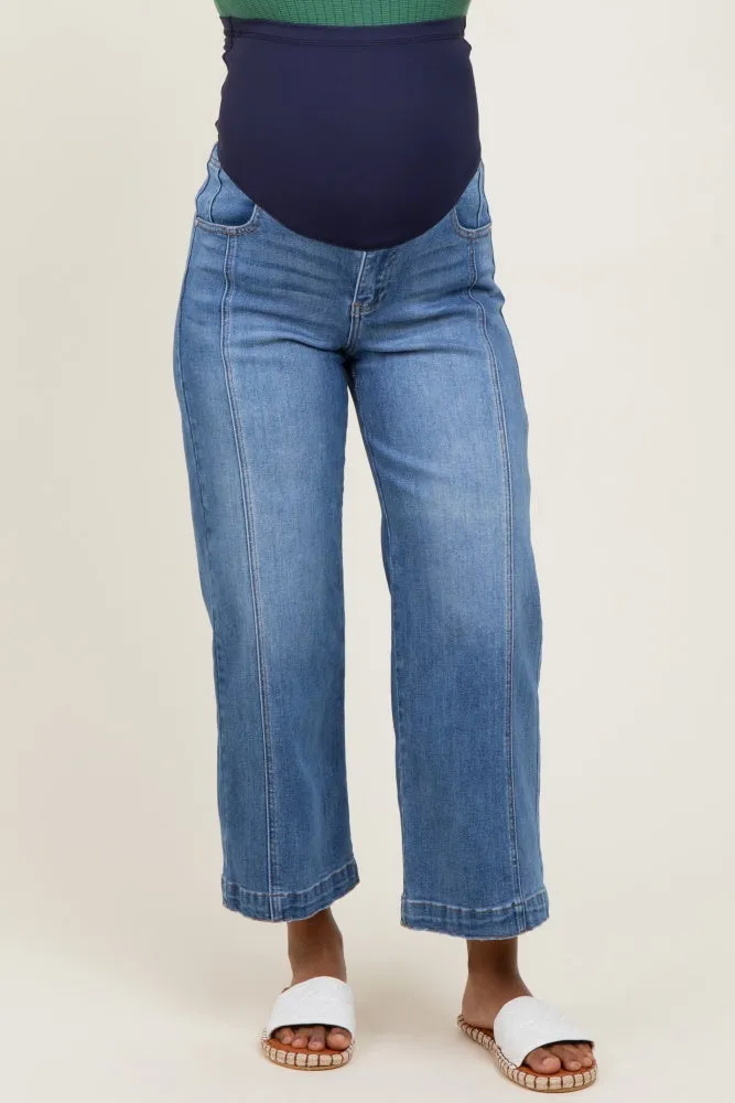 Blue Front Seam Cropped Wide Leg Maternity Jeans sold by Pinkblush product image thumbnail 3
