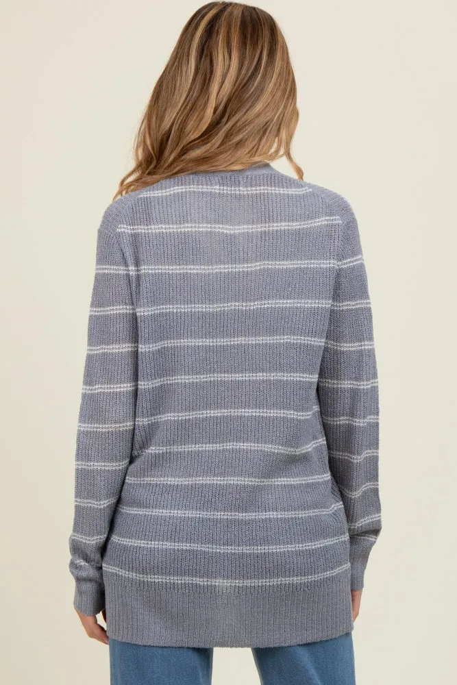 Blue Grey Fine Knit Striped Maternity Open Cardigan sold by Pinkblush product image thumbnail 4