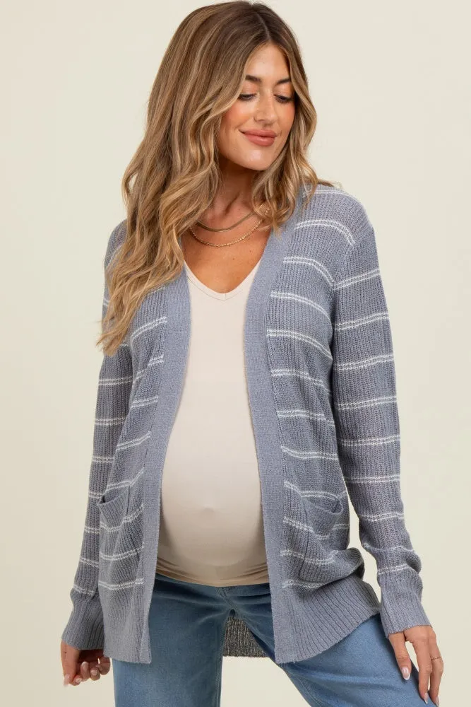 Blue Grey Fine Knit Striped Maternity Open Cardigan sold by Pinkblush product image thumbnail 2