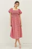 Red Textured Plaid Pen Back Maternity Midi Dress sold by Pinkblush