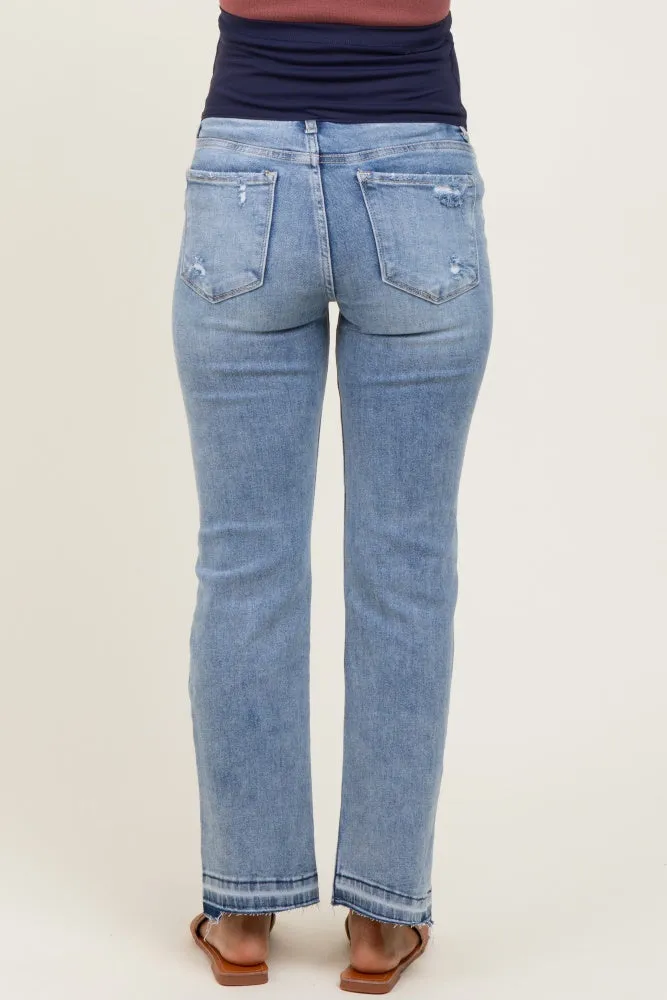 Light Blue Distressed Raw Hem Maternity Ankle Straight Leg Jeans sold by Pinkblush product image thumbnail 4
