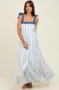 Blue/White Ditzy Floral Sleeveless Tiered Maxi Dress sold by Pinkblush