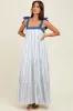 Blue/White Ditzy Floral Sleeveless Tiered Maxi Dress sold by Pinkblush