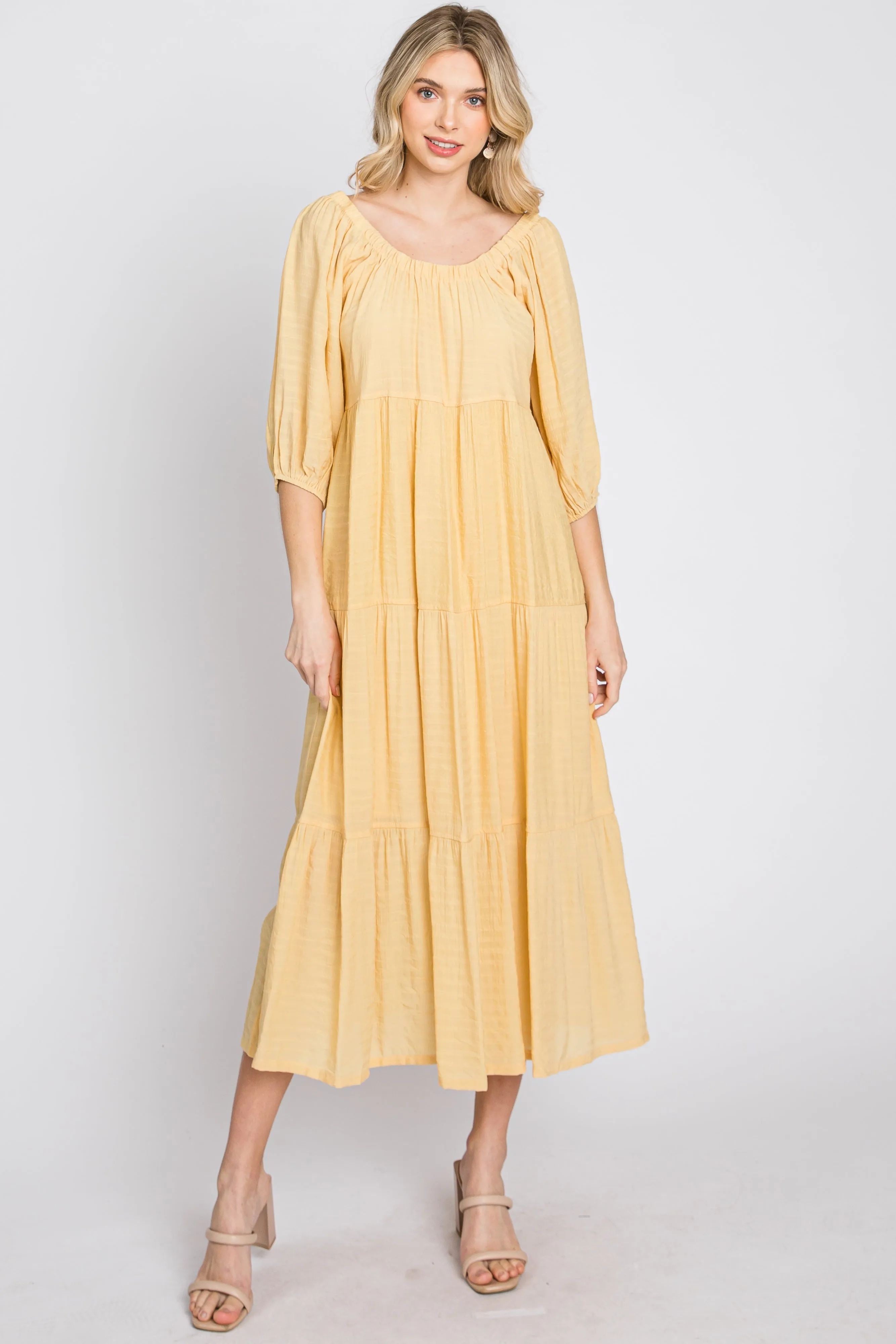 Yellow Tiered Midi Dress sold by Pinkblush product image thumbnail 2