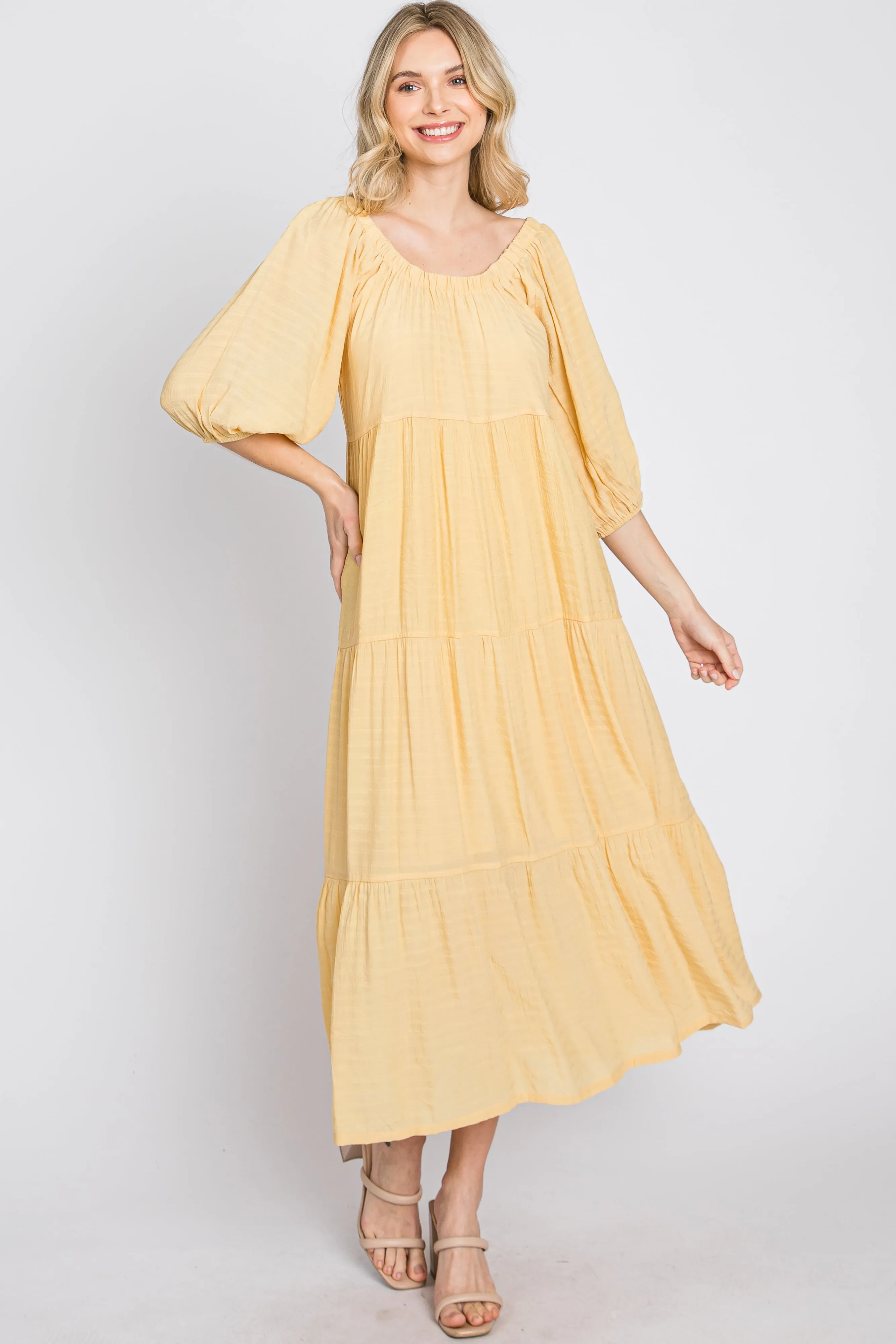 Yellow Tiered Midi Dress sold by Pinkblush product image thumbnail 3