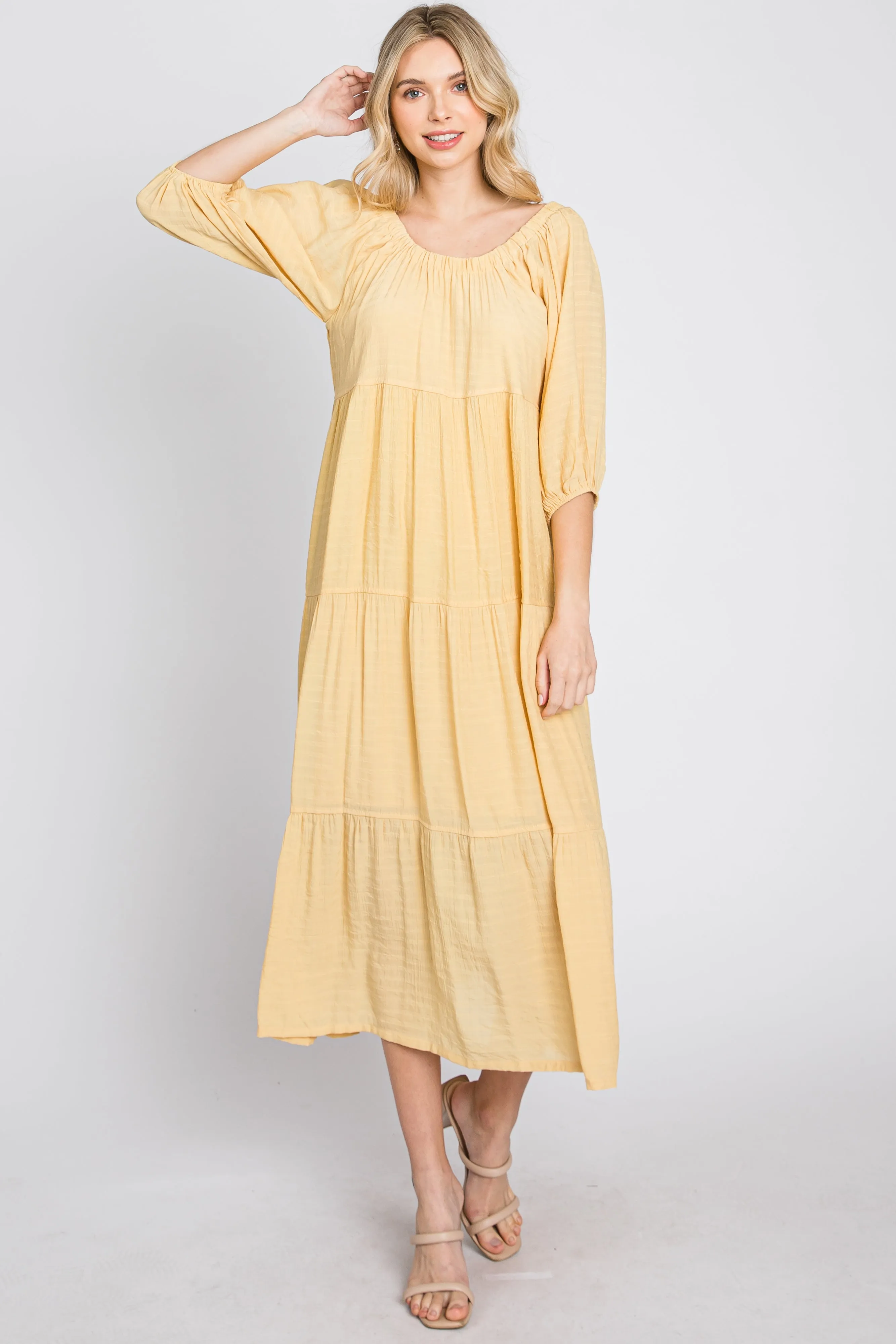 Yellow Tiered Midi Dress sold by Pinkblush product image thumbnail 4