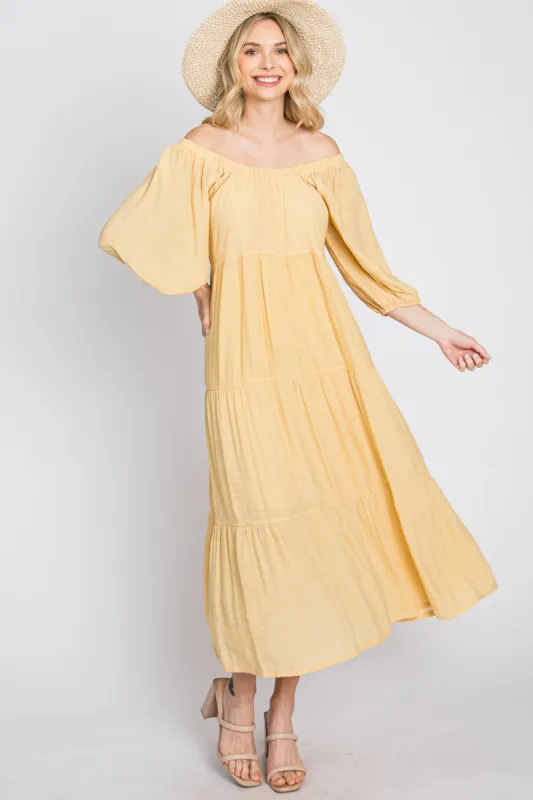 Yellow Tiered Midi Dress made by Pinkblush