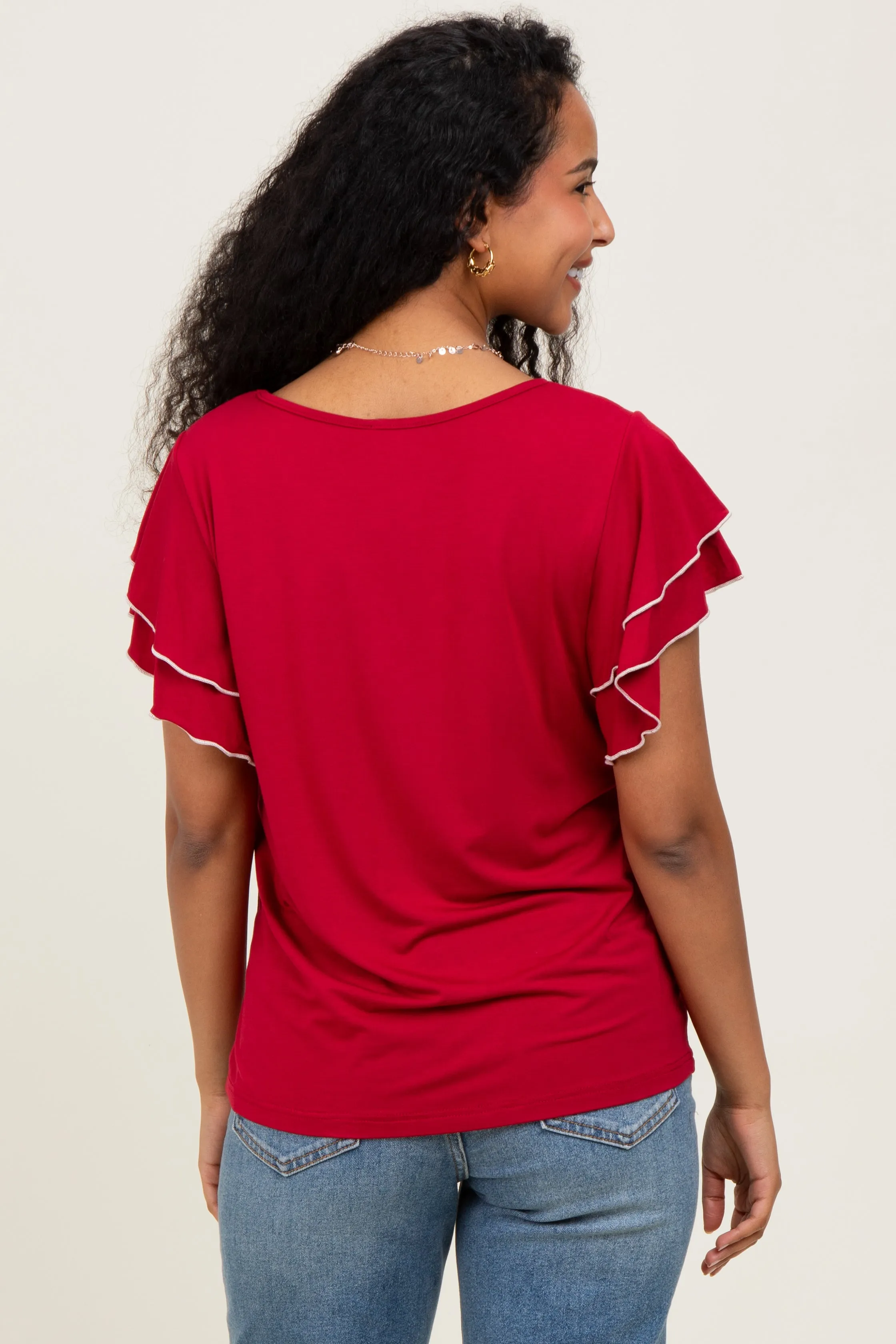 Burgundy Layered Ruffle Sleeve Maternity Top sold by Pinkblush product image thumbnail 4