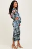 Blue Floral Mesh Overlay Ruched Maternity Midi Dress sold by Pinkblush