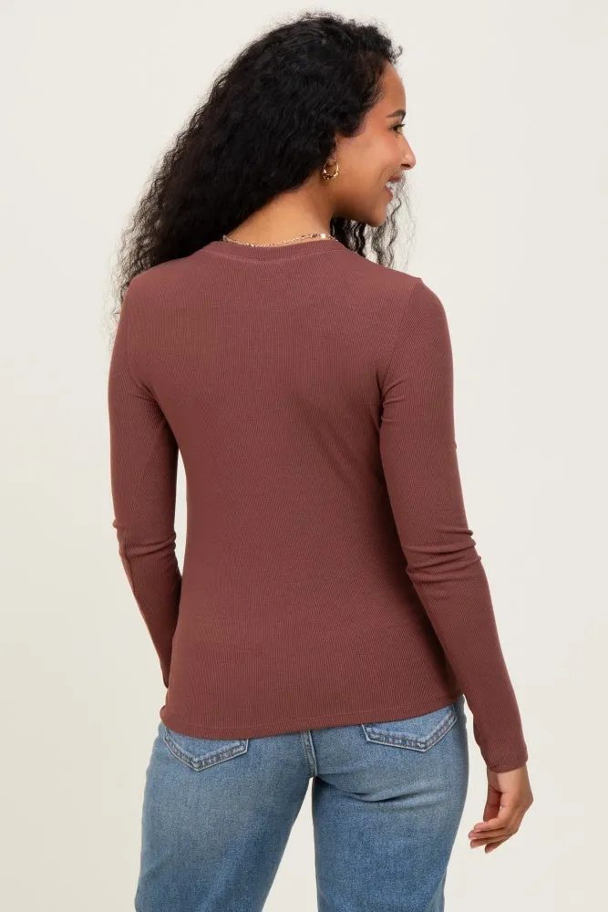 Brown Ribbed Maternity Long Sleeve Top sold by Pinkblush product image thumbnail 4