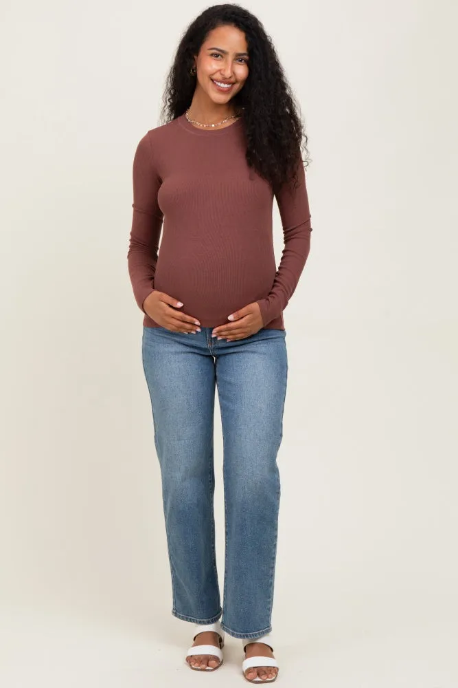 Brown Ribbed Maternity Long Sleeve Top sold by Pinkblush product image thumbnail 2