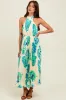 Blue Leaf Print Pleated Halter Midi Dress sold by Pinkblush