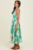 Blue Leaf Print Pleated Halter Midi Dress sold by Pinkblush