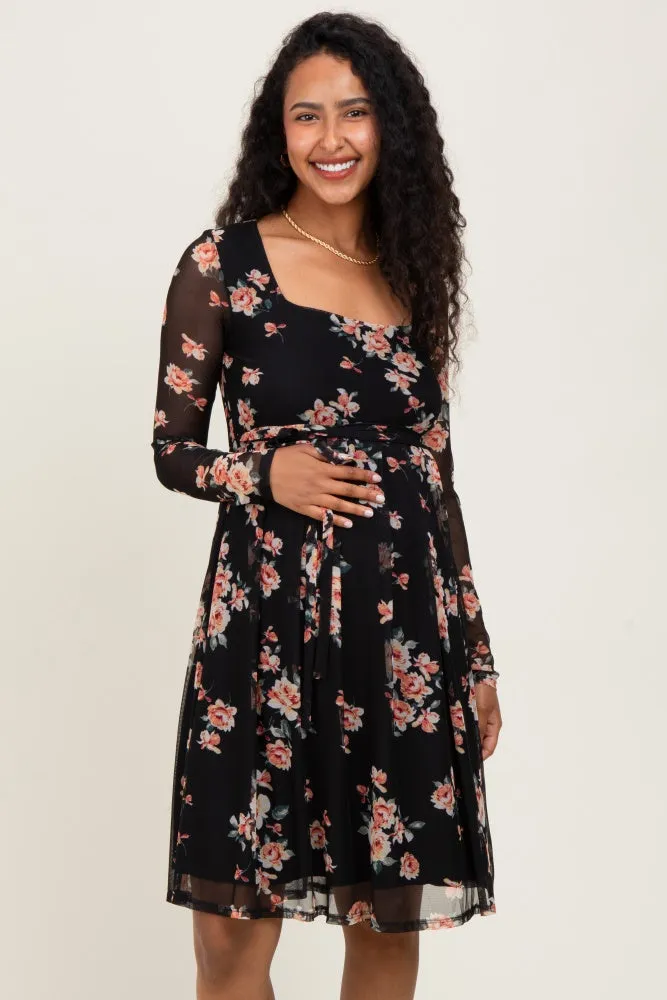 Black Floral Square Neck Long Sleeve Maternity Dress sold by Pinkblush product image thumbnail 2