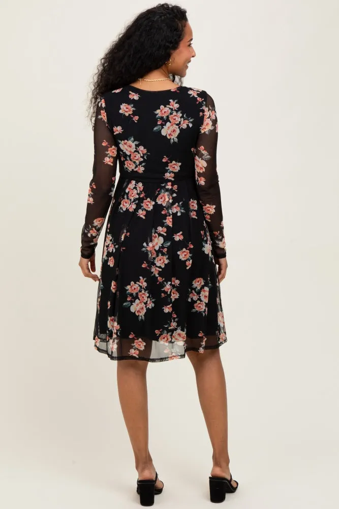Black Floral Square Neck Long Sleeve Maternity Dress sold by Pinkblush product image thumbnail 4